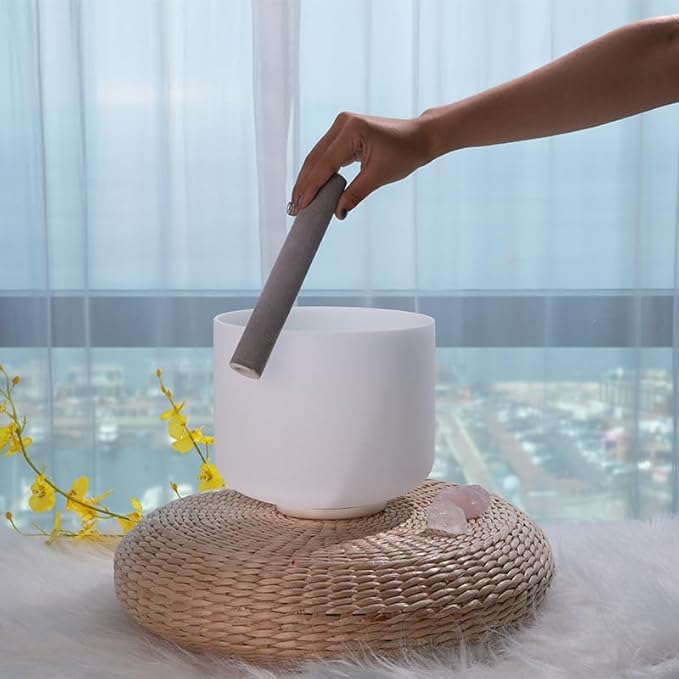 TOPFUND 432 Hz F Note Crystal Singing Bowl Heart Chakra 10 Inch with Heavy Duty Carrying Case and Suede Mallet