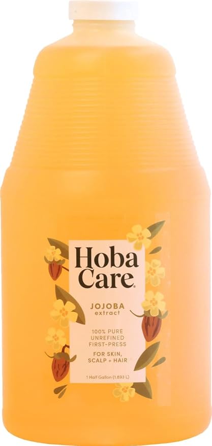 HobaCare Natural Jojoba Oil Bulk - 100% Pure Unrefined Carrier Oil for Skincare, Hair, Face, Beard, Scalp Massage, Bath - Hexane-Free, Long Shelf Life (64 oz Half Gallon) - Bloomnest
