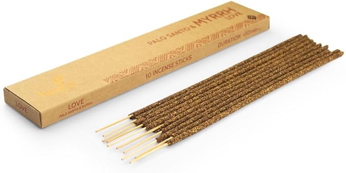 ISPALLA Incense Sticks Palo Santo Myrrh Pack of 10 - for Love and Inspiration, Handmade in Peru / 100% Natural & Vegan Bloomnest