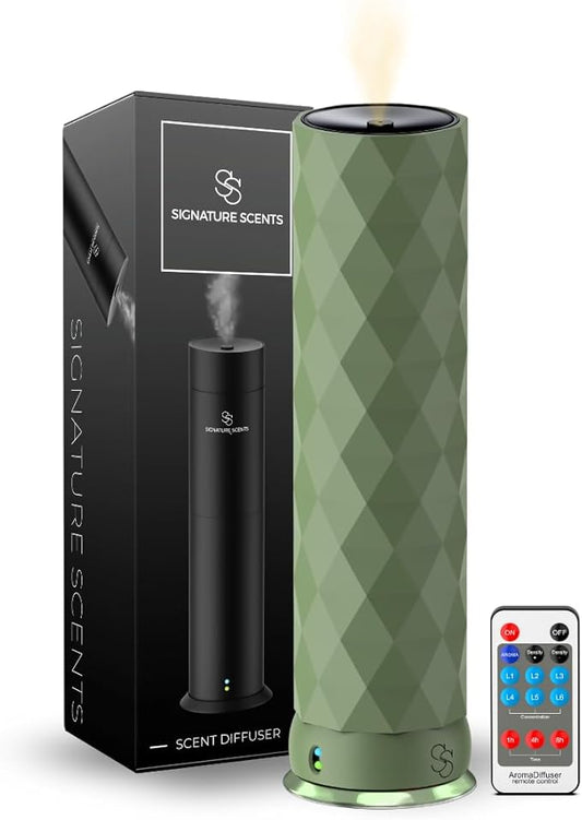 Waterless Essential Oil Hotel Scent Diffuser - Cold Air Diffuser - Covers 1000 sq. ft. - Waterless Diffuser for Home, Office & Hotel (Black + Interchangeable Sleeve) (Black + Matte Green Sleeve) - Bloomnest
