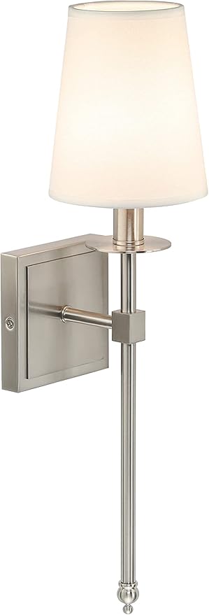 XiNBEi Lighting Bedroom Wall Lamps Set of 2, Modern Bedside Wall Sconce Light with Flared Fabric Shade 1 Light Wall Light Fixture Brushed Nickel Finish for Vanity Bathroom & Living Room - Bloomnest