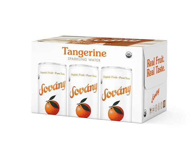 Sovány Sparkling Water, Tangerine, Seltzer Water Drinks, USDA Organic, Made With Real Fruit, Non-GMO, Vegan, No Added Sugar, Low Calorie, 12 fl oz, 12 Pack - Bloomnest