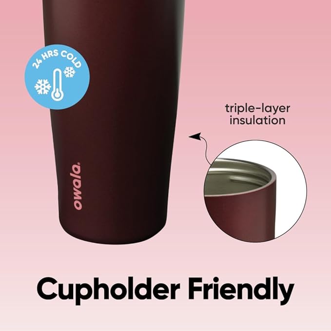 Owala FreeSip Sway Insulated Stainless Steel Water Bottle with Two-Way Spout, Built-In Straw and Bucket Handle, Made for Travel, School, and Sports, 40oz, BPA Free, Leak Proof, Black Cherry Owala