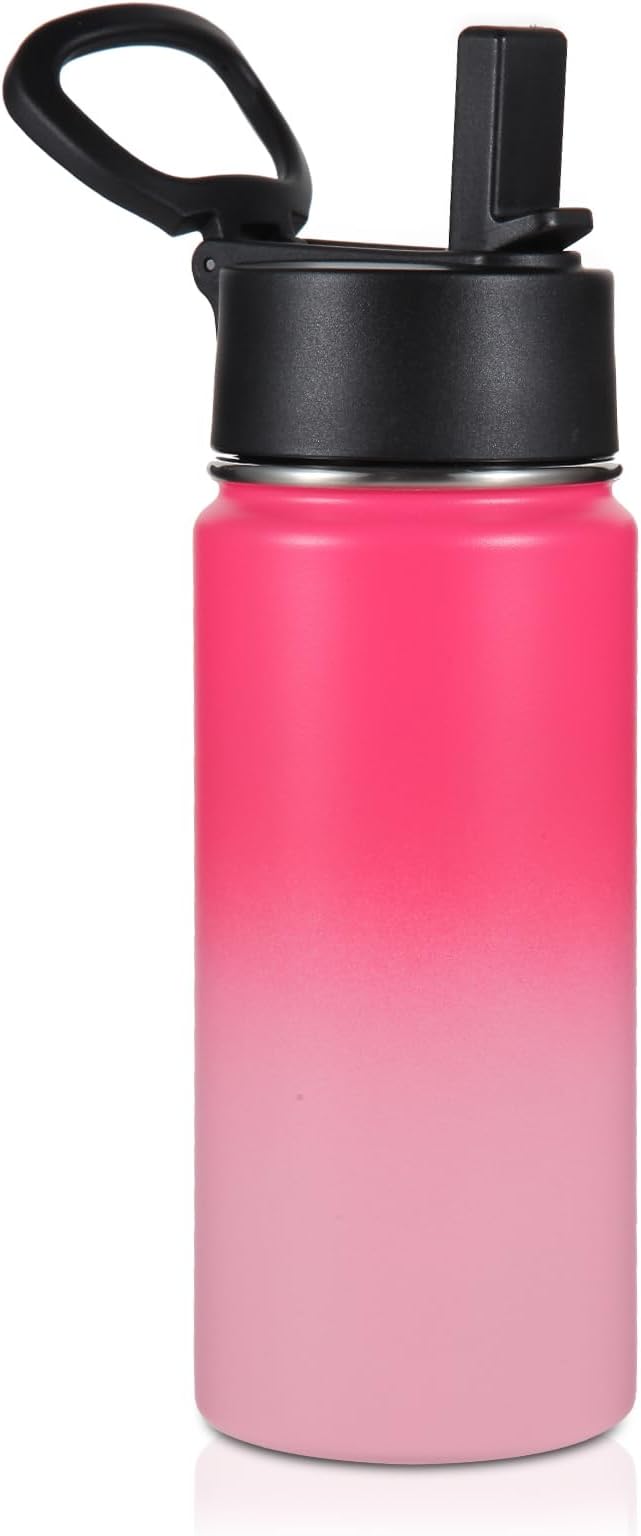 Volhoply Kids Insulated Water Bottle with Straw,16oz Stainless Steel Cold Water Bottles for School,BPA-Free Metal Wide Mouth Cups with Handle Lid,Reusable Double Wall Vacuum Sport Flask(Peach,1) - Bloomnest