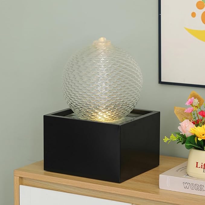 Indoor Water Feature Tabletop Ceramic Fountain Home Kitchen Office Decoration Modern Design Style (Black biger Size)