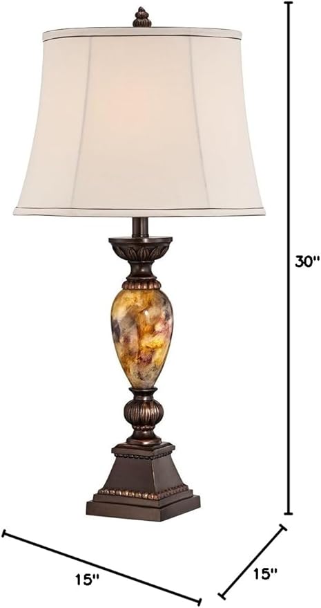 kathy ireland Mulholland Traditional Table Lamp 30" Tall Brown Gold Faux Marble Aged Bronze Off-White Fabric Oval Shade Decor for Bedroom Living Bedside Nightstand Home Office Kids Room - Bloomnest