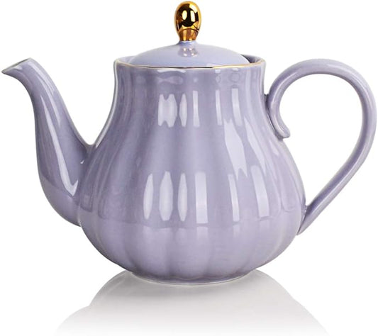 Sweejar Royal Teapot, Ceramic Tea Pot with Removable Stainless Steel Infuser, Blooming & Loose Leaf Teapot - 28 Ounce(Purple) - Bloomnest