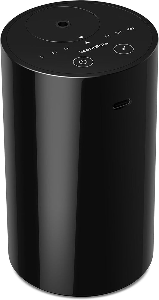 Waterless Essential Oil Diffuser, Battery Operated Aromatherapy Diffuser with 20mL Capacity, Mini Portable Scent Air Diffuser, 3 Countdown Timers & Mist Levels for Home Room Car Office, ANZ Black - Bloomnest