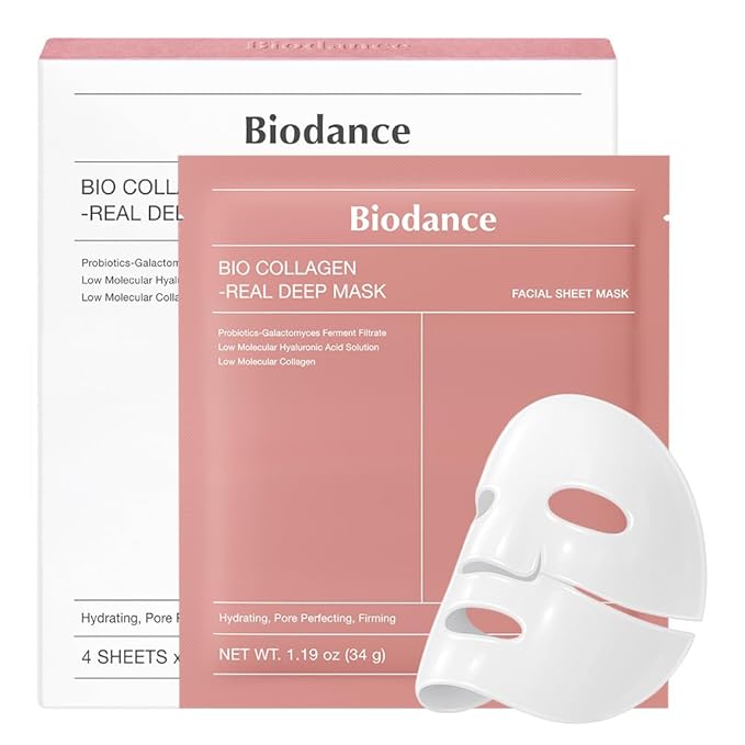 BIODANCE Bio-Collagen Real Deep Mask, Hydrating Overnight Hydrogel Mask, Pore Minimizing, Elasticity, Plumping Improvement, Korean Skin Care, Valentines Day Gifts for Her | 1.19oz(34g) x 4ea - Bloomnest