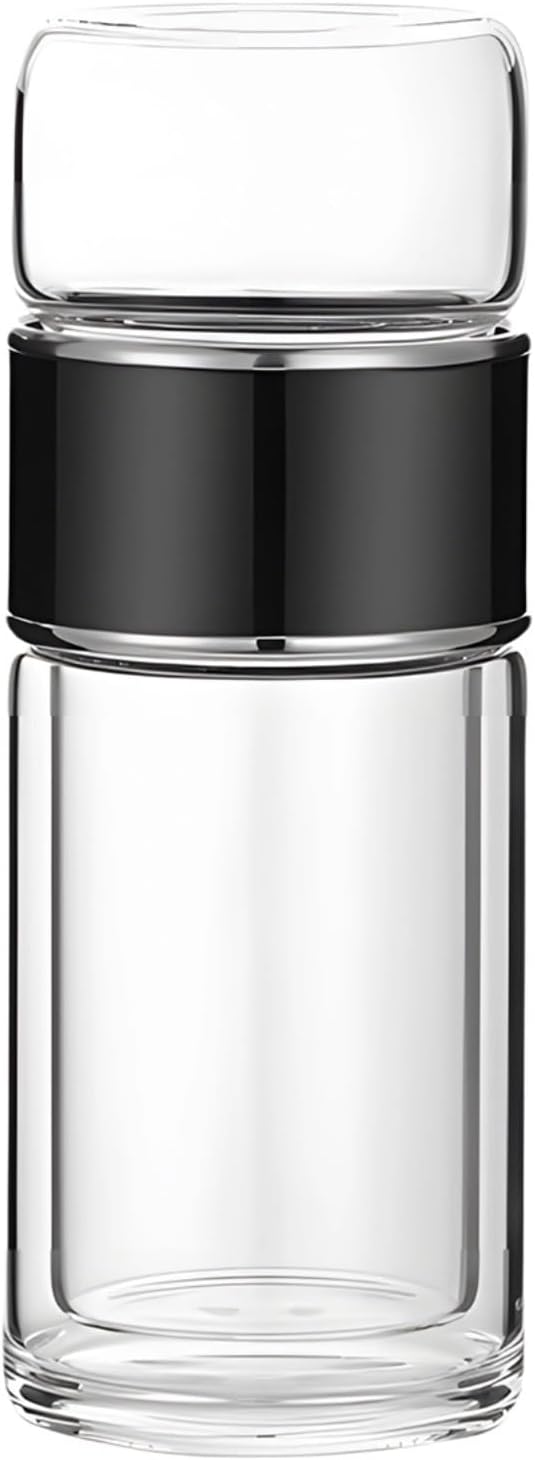 Double Wall Tea Tumbler, 16.9 Oz, Borosilicate Glass, With Infuser, Heat Resistant, Black - Bloomnest