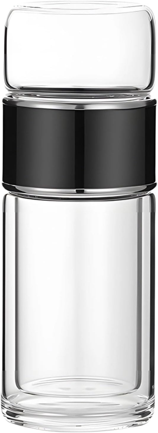 Double Wall Tea Tumbler, 16.9 Oz, Borosilicate Glass, With Infuser, Heat Resistant, Black