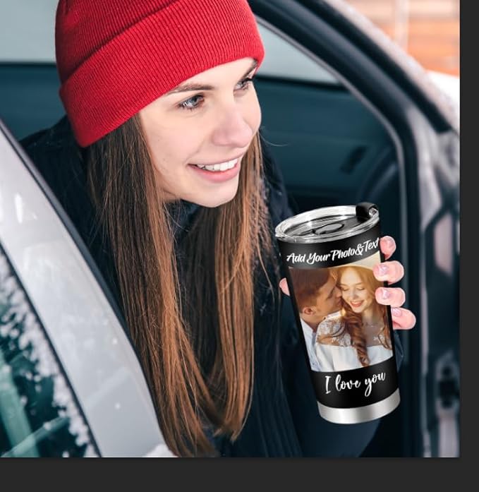 Personalized Tumbler with Pictures Text, Custom Photo Stainless Steel Coffee Tumbler, Coffee Travel Cup Mug 20 Oz Custom Gifts for Fathers Day Christmas Birthday for Dad Mom Kids - Bloomnest