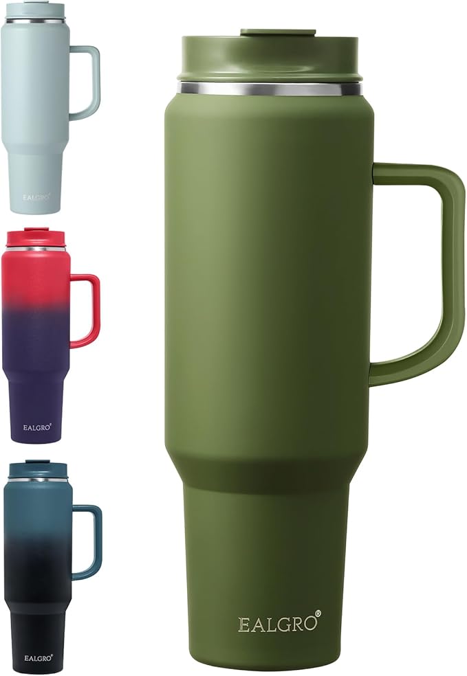 50 oz Tumbler with Handle, Insulated Tumblers with Lid and Straw, Large Metal Sports Water Bottle Jug, Thermal Stainless Steel Travel Coffee Mug Cup, Army Green - Bloomnest