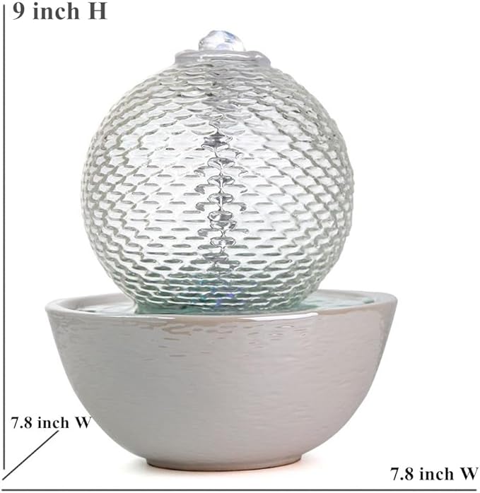Ceramic and Glass Tabletop Fountain for Home Indoor Decoration Table Desk Office (White) - Bloomnest
