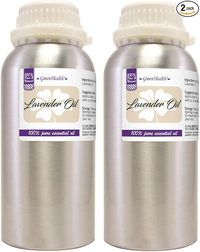 2 Bottles – GreenHealth Lavender Essential Oil – 16 fl oz Each (32 fl oz Total) – 100% Pure & Uncut – Aluminum Bottles – Bulk Lavender Oil for Diffuser, Aromatherapy, Soap Making & Candles - Bloomnest
