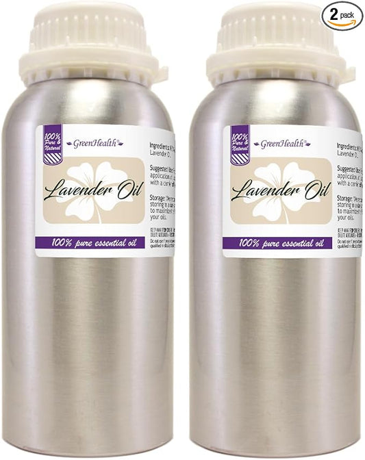 2 Bottles – GreenHealth Lavender Essential Oil – 16 fl oz Each (32 fl oz Total) – 100% Pure & Uncut – Aluminum Bottles – Bulk Lavender Oil for Diffuser, Aromatherapy, Soap Making & Candles - Bloomnest