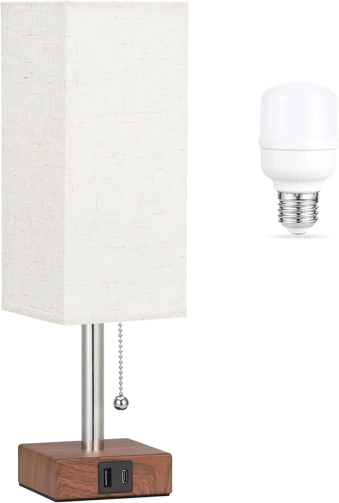 aooshine Red Brown Small Table Lamp for Bedroom - 3 Color Temperature 3000K 5000K 4000K Bedside Lamp, Pull Chain Control, USB A and C Ports, Pure Gold Color Base, Bulb Included - Bloomnest