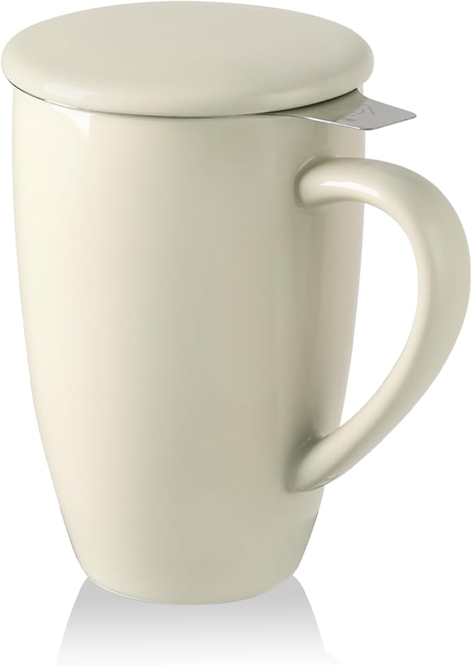 Sweejar Porcelain Tea Mug with Infuser and Lid,Teaware with Filter, Loose Leaf Tea Cup Steeper Maker, 16 Fl Oz for Tea/Coffee/Milk/Women/Office/Home/Gift (Beige) - Bloomnest