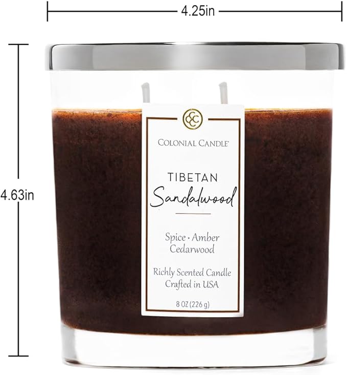 Colonial Candle Tibetan Sandalwood Scented Candle Jar, Highly Fragranced Candles for Home Scented, Mottled Wax Candle, 2 Wick, 8 oz - Made in The USA - Bloomnest