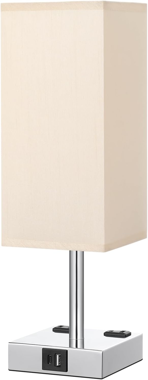 Touch Bedside Table Lamp for Nightstand - 3-Way Dimmable Night Lamp with USB A + Type C Charging Ports and Two AC Outlets, Small Desk Light with E26 LED Bulb for Bedroom Living Room Dorm Office - Bloomnest