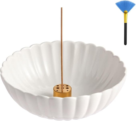 Incense Holder for Sticks, Ceramic Smudge Bowl Ash Catcher for Incense, Cones, Sage and Palo Santo, Incense Burner Holder Ideal for Smudging, Incense Burning, Decoration (White) - Bloomnest