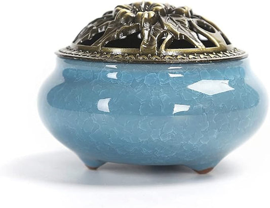 Ceramic Incense Burner, Ceramic Incense Burner with Lid, Cone Incense Burner, Cone Coil Incense Holder for Home Decor Yoga Spa Meditation(Blue) - Bloomnest