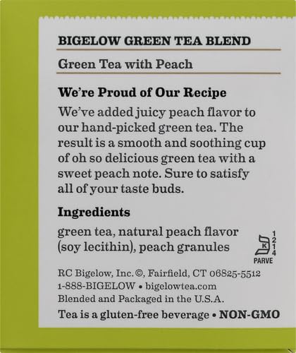 Bigelow Green Tea w/ Peach Tea Bags, 20 ct - Bloomnest