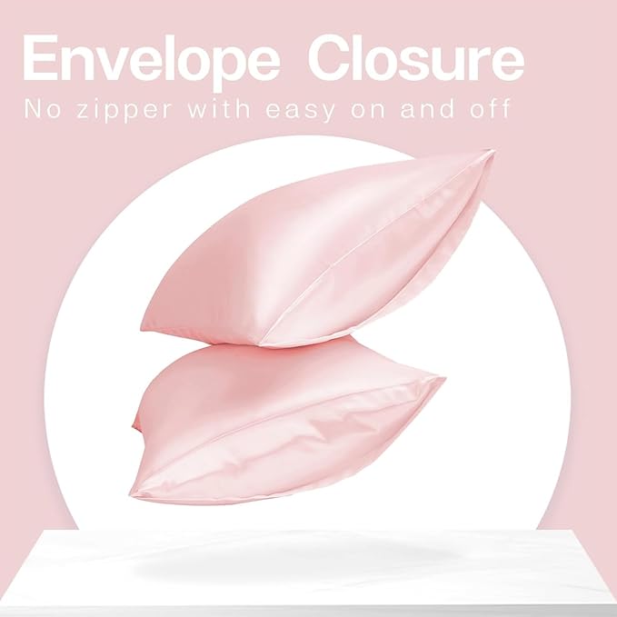MR&HM Satin Pillowcase for Hair and Skin, Silk Satin Pillowcase 2 Pack, King Size Pillow Cases Set of 2, Silky Pillow Cover with Envelope Closure (20x36, Light Pink) - Bloomnest