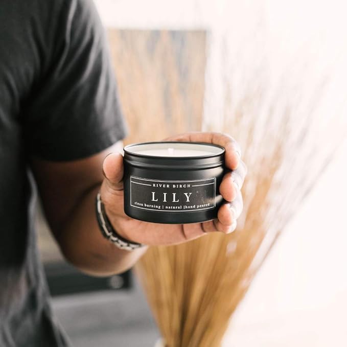 River Birch Candles Lily Scented Candle | Premium, All-Natural, Non-Toxic, Soy Candles | 8 oz. Black Matte Tin Travel Candle | Cozy Relaxing Gifts for Home - Bloomnest