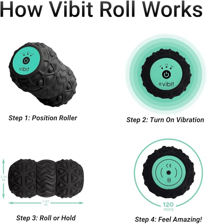 Vibit - Vibrating Massager for Plantar Fasciitis, Pain Relief and Sciatica, Foot and Body Portable Massage Roller, Deep Tissue Pain Relief from Feet to Neck, Electric, 3 Vibration Levels (Black) - Bloomnest