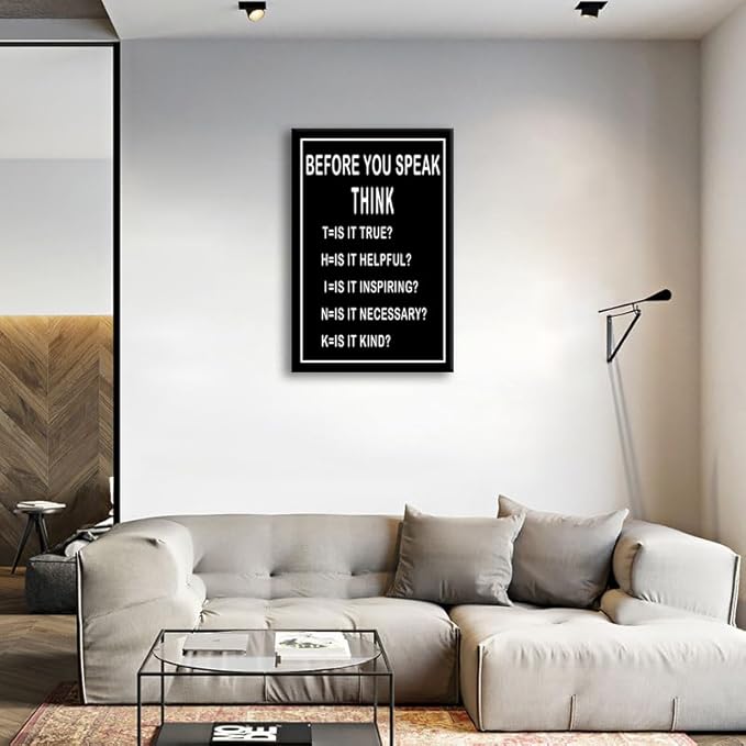 Motivational Canvas Wall Art Inspirational Picture Before You Speak Think Poster Modern Home Framed Prints Artwork for Office Wall Decor Painting for Living Room Decor Ready to Hang [24''W x 36''H] - Bloomnest