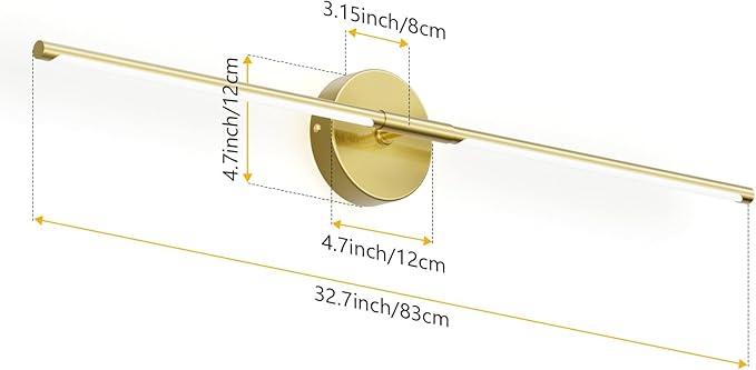 Modern Wall Sconce for Bathroom 33In Gold Vanity Light Fixture Hardwired 3000K Bathroom Sconce 360° Rotate Warm Light for Bedroom - Bloomnest