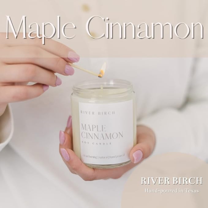 River Birch Candles Maple Cinnamon Scented Candle | Premium, All-Natural, Non-Toxic, Soy Candles | 8.5oz 40 Hr Burn Time | Cozy Relaxing Gifts for Home - Bloomnest