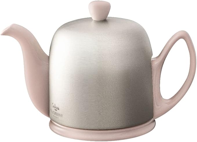 Degrenne Salam Luxury French Tea Pot - Porcelain Teapot with Brushed Aluminum Cover, Ceramic Tea Kettle for Loose Tea, Removable Infuser, 4 Cup Capacity, 24oz - Pink - Bloomnest