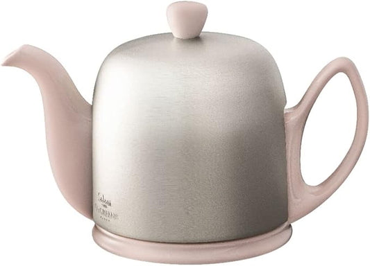 Degrenne Salam Luxury French Tea Pot - Porcelain Teapot with Brushed Aluminum Cover, Ceramic Tea Kettle for Loose Tea, Removable Infuser, 4 Cup Capacity, 24oz - Pink - Bloomnest