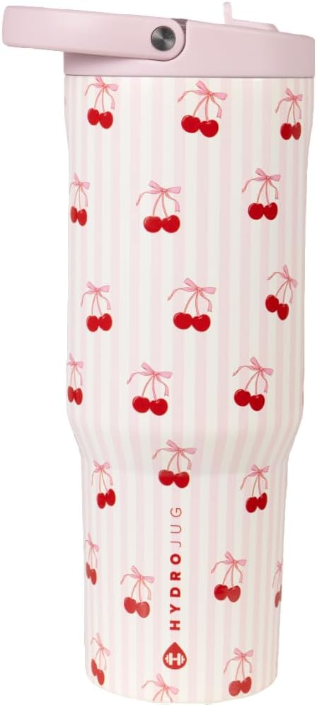 HydroJug Sport - Stainless Steel Tumbler with Straw, Vacuum Insulated, 40oz Leakproof Water Bottle, Ergonomic Design, Reusable, Dishwasher Safe, Rubber Base, Durable for Gym or Outdoors, Sweet Cherry - Bloomnest