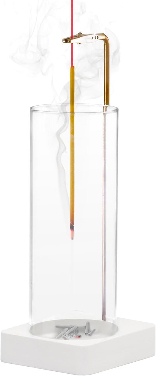 1 Pack Incense Holder for Sticks, Insence-Stick Holder Ash Catcher with Removable Glass [Anti-Ash Flying], Mess-Free Incense Burner Holder,Perfect for Meditation Yoga Relaxation,Home Decor(White Base) - Bloomnest