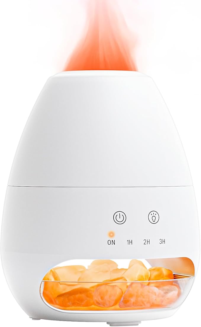 Ultrasonic Essential Oil Diffuser with Himalayan Salt Rock,Flame Diffuser with 2 Color Light,Aromatherapy Oil Diffuser with Auto Off Function for Home, Office,Spa,100ML - Bloomnest