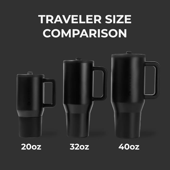HydroJug Traveler - 32 oz Water Bottle with Handle & Flip Straw - Fits in Cup Holder, Leak Resistant Tumbler-Reusable Insulated Stainless Steel & Rubber Base - Gifts for Women & Men, Black - Bloomnest