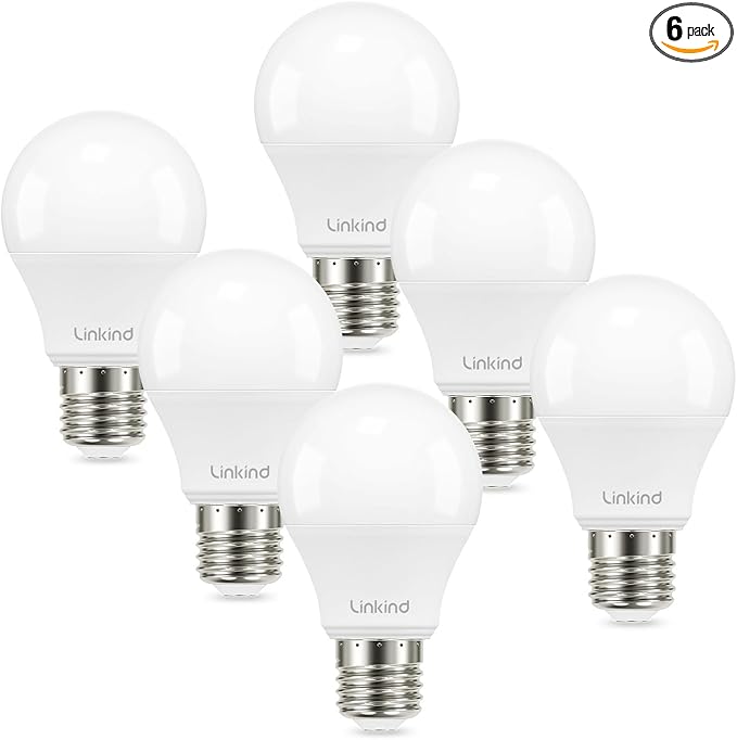 Linkind A19 LED Light Bulbs, 60W Equivalent Dimmable Light Bulbs, 4000K Cool White, 9W 840 Lumens LED Bulbs, E26 Standard Base 120V, Lighting for Bedroom Living Room Home Office, 6 Packs - Bloomnest