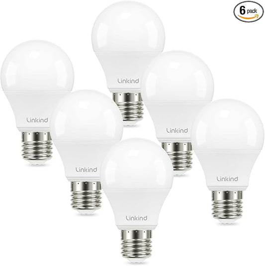 Linkind A19 LED Light Bulbs, 60W Equivalent Dimmable Light Bulbs, 4000K Cool White, 9W 840 Lumens LED Bulbs, E26 Standard Base 120V, Lighting for Bedroom Living Room Home Office, 6 Packs - Bloomnest