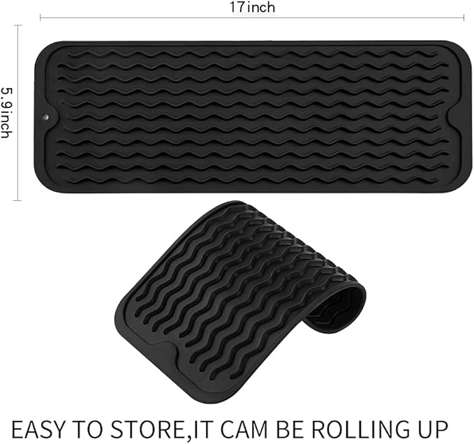Silicone Dish Drying Mat for Multiple Usage,Easy clean,Eco-friendly,Heat-resistant Silicone Mat for Kitchen Counter,Sink,Bar,Bottle,or Cup Black M 17 inches x 6 inches - Bloomnest