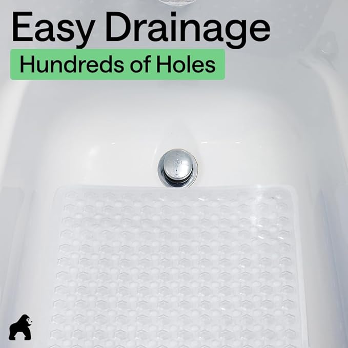 GORILLA GRIP Patented Bath Tub Shower Mat, Machine Washable Bathtub Floor Liner Mats, Suction Cups and Drain Holes to Keep Tubs Clean, Soft on Feet, Bathroom Essentials, 35x16 Inch, White - Bloomnest