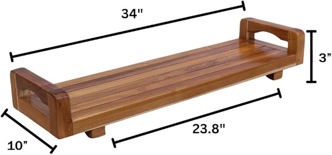 EcoDecors, 34 inch, with LiftAid Handles, Bath Tray for Tub, Bath Tub Tray Wood, Bathtub Table, Caddy for Bathtub in Natural Teak - Bloomnest