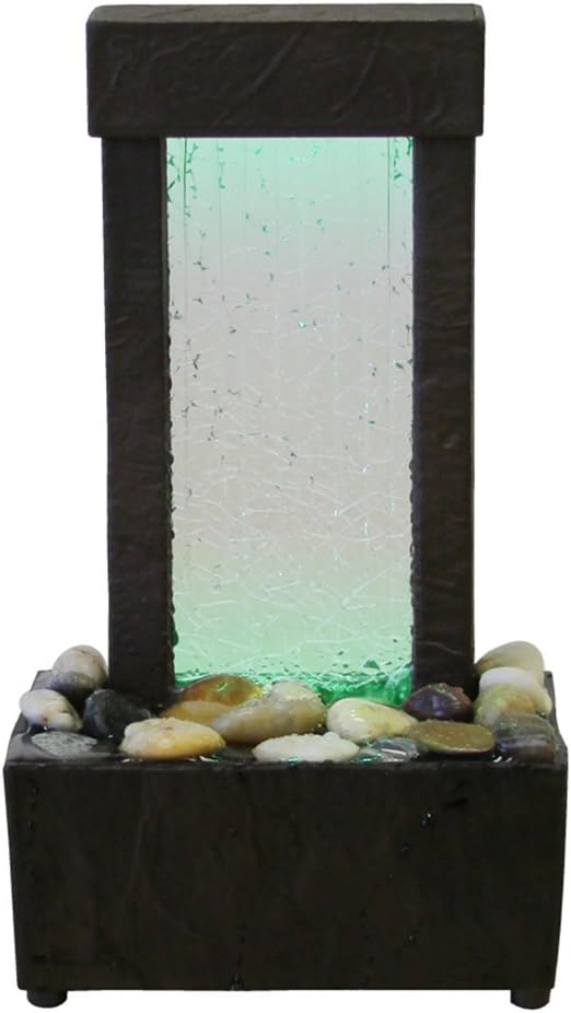 Nature's Mark 10" H Crackled Glass Light Show Tabletop Water Fountain with Natural River Rocks and Color Changing LED Lights (Corded)