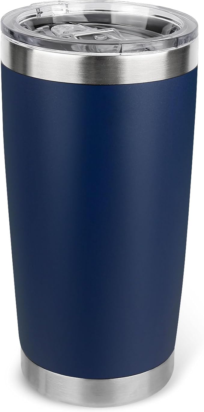 20oz Stainless Steel Tumbler with Lid, Travel Mug - Double Wall Vacuum Powder Coated Cup - Navy Blue, 1 Pack - Bloomnest