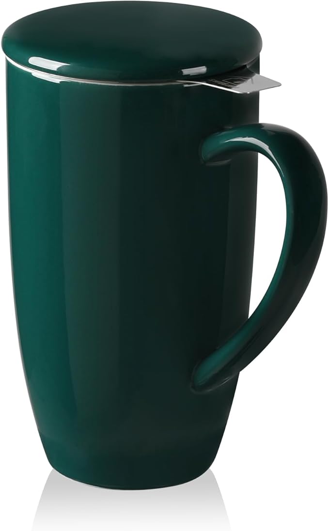 Sweejar Porcelain Tea Infuser Mug with Lid, 20 oz Teacup with Strainers for Loose Leaf Tea, Microwave and Dishwasher Safe Coffee Mug(Jade) - Bloomnest