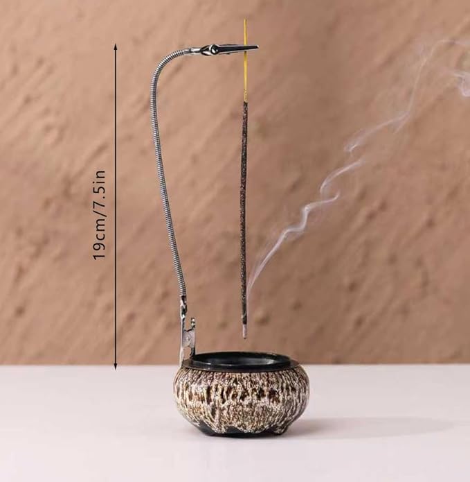 Incense Burner with Calabash Incense Stick Holder - Porcelain Charcoal Censer for Use with Resin Granular Powder Cone or Coil Incense (New Fambe Gray) - Bloomnest