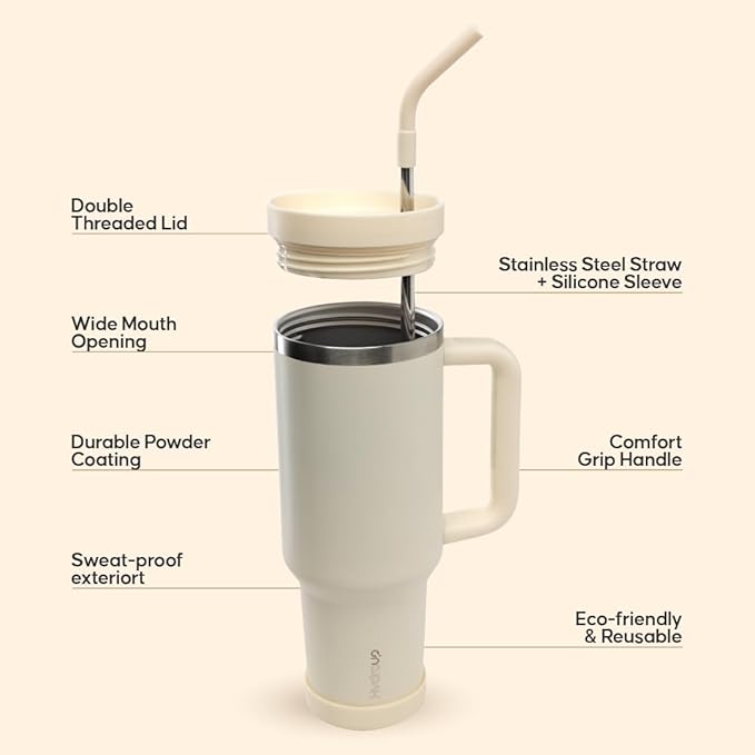 40oz Travel Tumbler Cup with Handle, Two-Way Slider Lid, Stainless Steel Straw with Silicone Tip, Vacuum Insulated Water Bottle for Hot & Cold Drinks, Great Gifts for Mom - Bloomnest