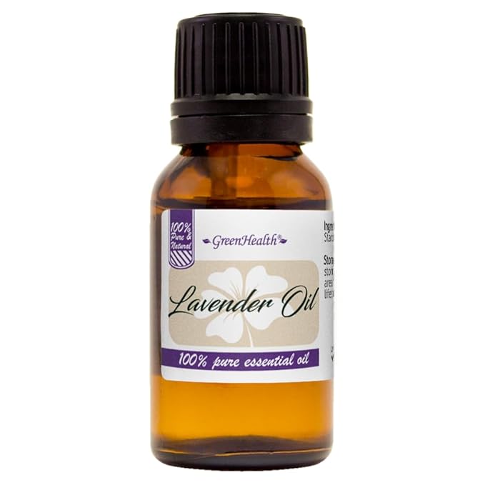 GreenHealth Lavender Essential Oil – 1/2 fl oz (15 ml) Amber Glass Bottle w/Euro Dropper – 100% Pure & Uncut – Lavender Oil for Diffusers, Aromatherapy, Candles, Soaps & DIY